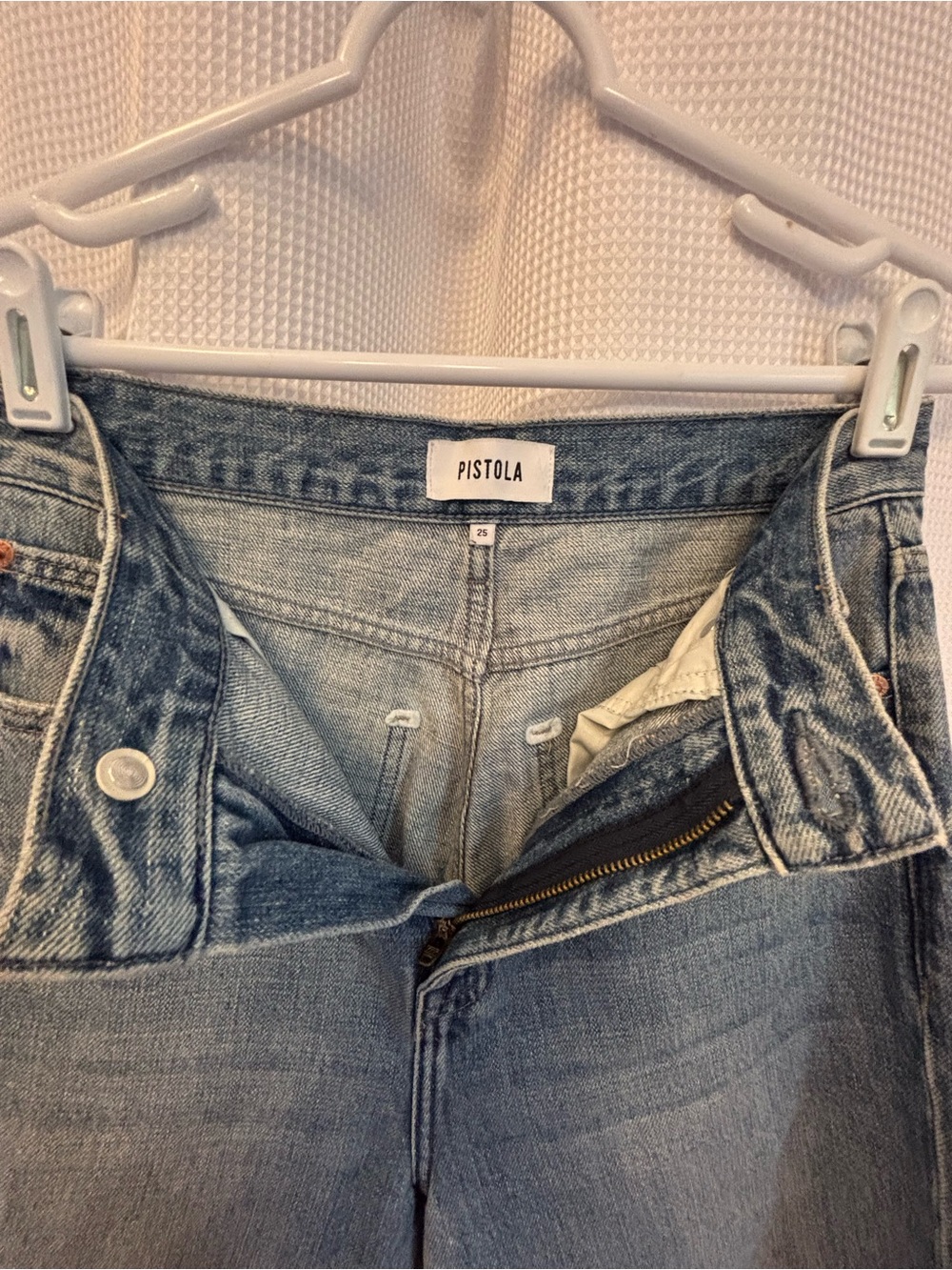 PISTOLA High Rise Wide Leg Distressed Raw Hem Jeans Medium Wash Size 25 - Picture 4 of 10